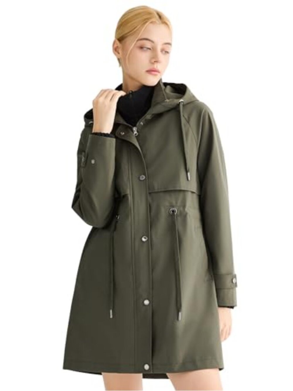 Women's Waterproof Hooded Rain Jacket Lightweight Trench Coat Windbreaker